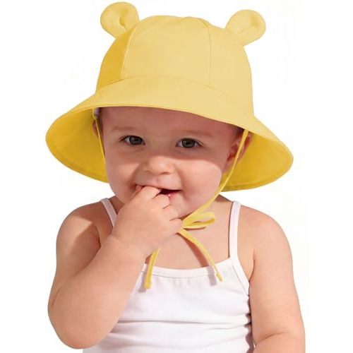Zando Wide Brim Baby Sun Bucket Hat 0-4T UPF 50+ - Sun Protection Toddler Beach Hats with Bear Ears Infant Hat Adjustable