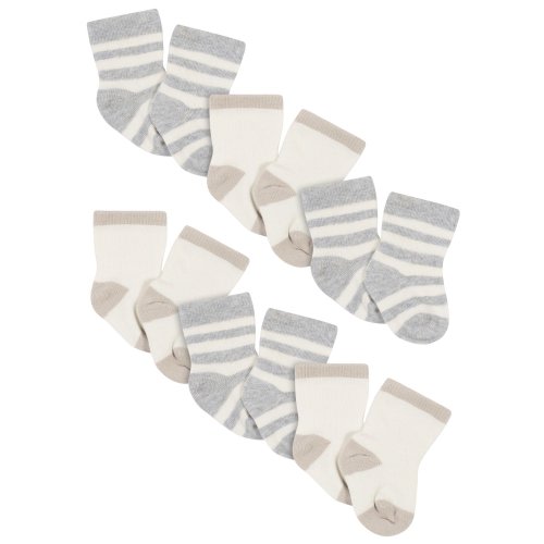 Modern Moments by Gerber Baby Boy or Baby Girl Gender Neutral Wiggle Proof Organic Cotton Blend Socks, 6-Pack - SILVER CLOUD/GREY HEATHER - Newborn