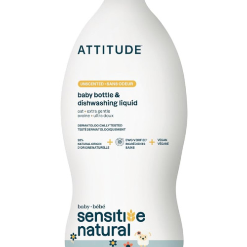 ATTITUDE Baby Dish Soap for Sensitive Skin with Oatmeal, Plant and Mineral-Based Ingredients, Vegan Household Products, Unscented, 23.6 Fl Oz