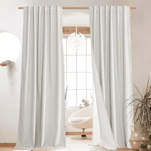 NICETOWN Blackout Curtains 90 Inches Long Pravacy Farmhouse Energy Saving Drapes, W52 x L90, Set of 2, Ivory