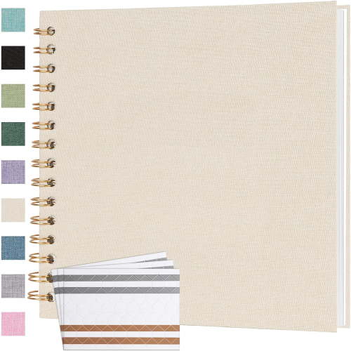 Scrapbook Photo Album 8x8 Inches 40 Pages Hardcover Kraft Paper Linen Cover Scrap Book Memory Book DIY Scrapbook Albums for Wedding Baby Boyfriend Travel Anniversary Family, Beige
