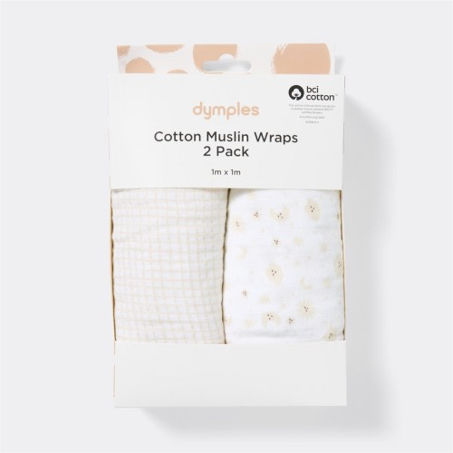 Dymples Cotton Print Muslin Wrap 2 Pack - Natural Sky