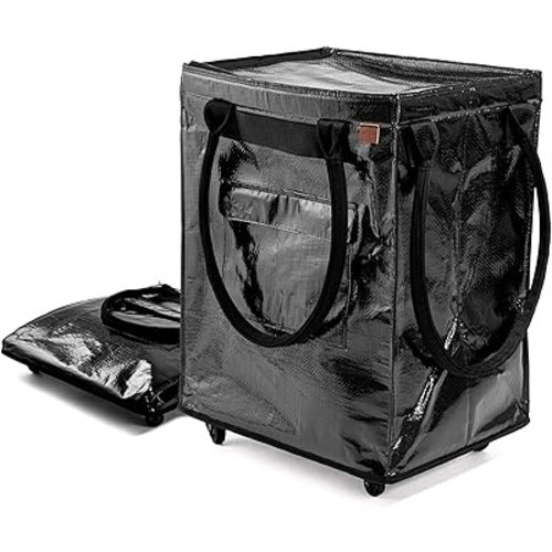 CleverMade Large Laundry Basket Hamper Bag, 90l Portable Collapsible Cart with Wheels, Heavy Duty Storage Organizer for Clothes & Groceries, Rolling Utility Tote with 75 lb Capacity, Foldable, Onyx
