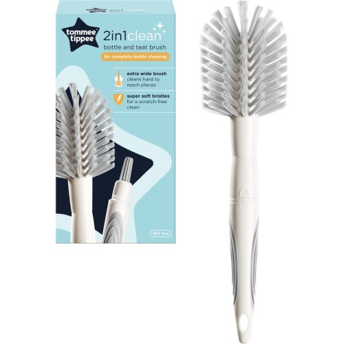 Tommee Tippee 2-in-1Clean Bottle and Teat Brush, Extra Wide, Soft Yet Durable Nylon Bristles