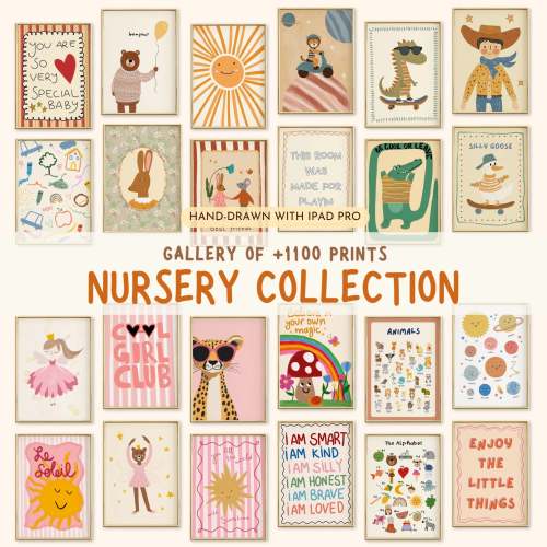 Handmade Whole Nursery Decor, over 1100 prints.