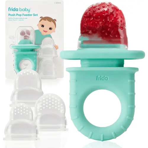 Frida Baby Push Pop Silicone Feeder, Baby Fruit Food Feeder to Safely Introduce New Foods, Fresh + Frozen, Breastmilk Popsicles, BPA Free, Dishwasher Safe | 3 Count, Teal