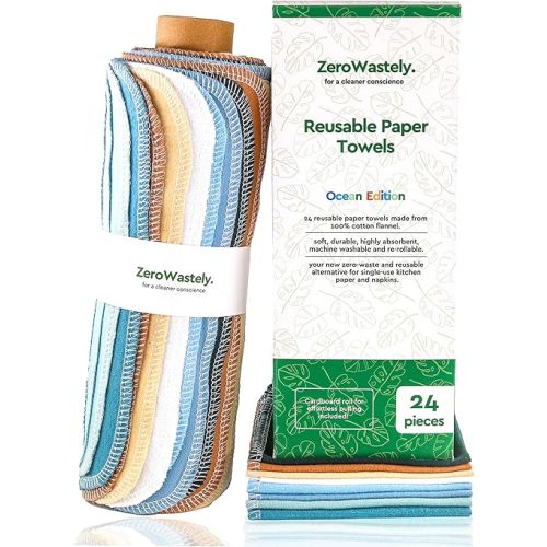 Reusable Paper Towels - Value Pack of 24 Paperless Paper Towels! - 100% Cotton, Super Soft, Absorbent, Washable and Made To Last
