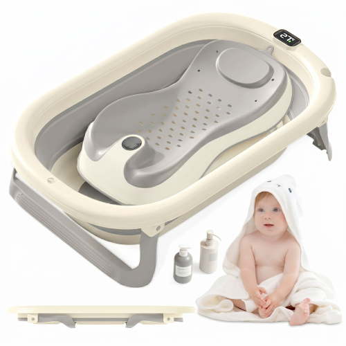 Rupoun Foldable Baby Bathtubs, Collapsible Bathtub for Infant Newborn Boys and Girls, Portable, Plastic, Gray