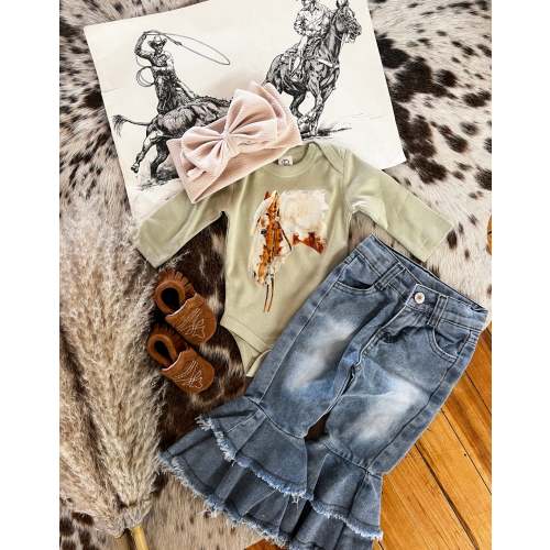 Pretty Paint Horse L/S Onesie/S/S Tee(Infant/Toddler/Youth)(Light Gree – theFRINGEDpineapple