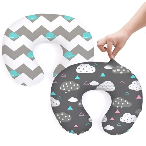 BROLEX Baby Nursing Pillow Covers: 2-Pack Soft Slipcovers for Breastfeeding Pillows - Comfortable Fabric, Fits Standard Nursing Pillows for Boys & Girls - Whale Cloud
