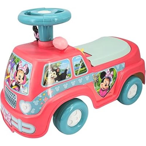 Kiddieland Disney Minnie Mouse Camper Ride-On, Lights & Sounds Foot-to-Floor Toddler Push Car with Storage, 12+ Months, 55 lb Limit