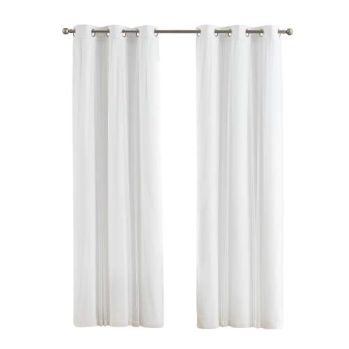 Your Zone White Blackout with Sheer Overlay Grommet Curtain Panel, 37" x 84"