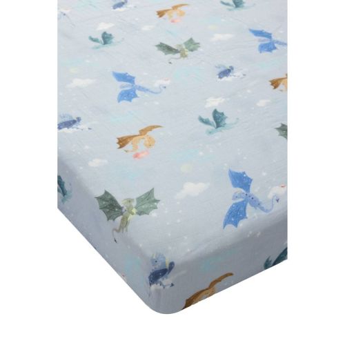 Loulou Lollipop Muslin Fitted Crib Sheet - Magical Dragons