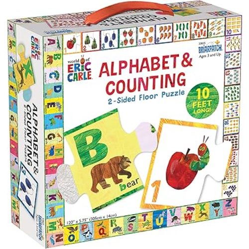 Briarpatch, The World of Eric Carle ABC 123 2-Sided Floor Puzzle, Based On Very Hungry Caterpillar Board Book, Preschool Learning for Kids