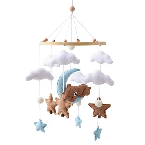 Baby Crib Mobile - Sleeping Bear Mobile for Crib, Felt Cloud Stars Nursery for Boys and Girls, Baby Nursery Hanging Decor (F)