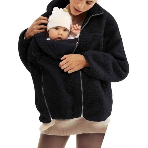 Women's Fleece Zip Up Maternity Jacket Fall Winter Coat Mom Cozy Thicken Sweatshirt Jacket Clothing
