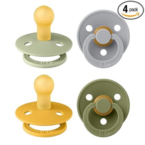 BIBS Pacifiers - Color 4 Pack | Round Nipple Baby Pacifier | BPA Free Natural Rubber Latex Soother | Made in Europe | Size 0-6 Months | Garden Colors