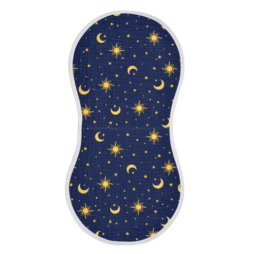 Muslin Baby Burp Cloths Set of 1, Soft Sun Moon Star Absorbent Muslin Washcloths, Bibs, Face Towel for Newborn Boys Girls, 22 x 11 Inch