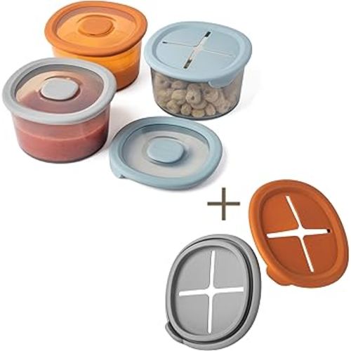 Moonkie Silicone Baby Food Containers | Snack Containers for Kids and Toddlers with 3 Airtight Lids and 3 Snack Lid