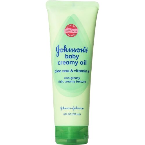 Johnson's Baby Creamy Oil, Aloe and Vitamin E, 8 Ounce (Pack of 2)