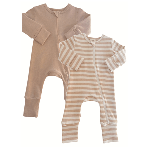 Biscuit & Biscuit Stripe / Organic 2-Way Zip Romper 2-Pack