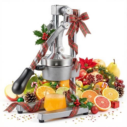 CO-Z Manual Citrus Juicer, Commercial Grade Cast Iron Orange Juicer, Professional Heavy Duty Juice Press with Removable Strainer, Manual Juice Extractor for Orange Lemon Pomegranate Citrus, Gray