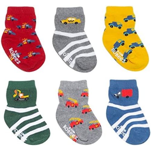Robeez Baby Boys & Girls Unisex Slip-Resistant Crew Socks for Infant and Toddler, 6 Pairs, 0-24 Months