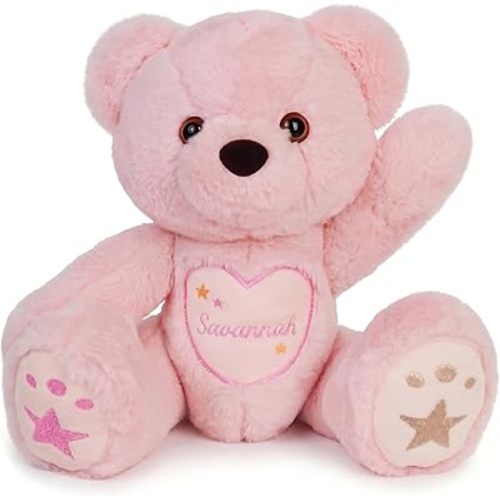 Personalized Teddy Bear with Embroidered Name, Custom Plush Pink Teddy Bear Stuffed Animal, Soft Baby & Kids Gift for Birthday & Baby Shower