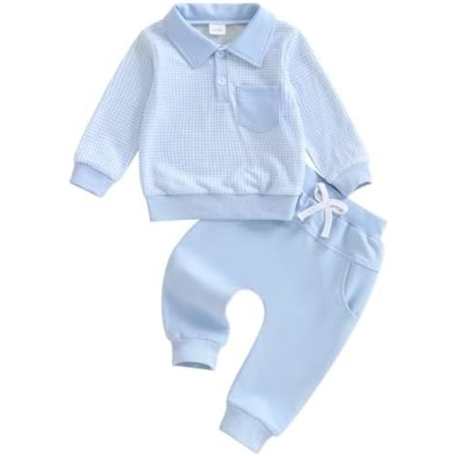 Toddler Baby Boy Fall Clothes Plaid Long Sleeve Sweatshirt Tops + Casual Pants Sets 2pcs Infant Boy Winter Clothes