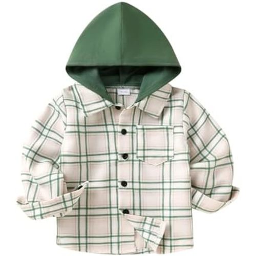YOUNGER STAR Toddler Kids Boys Girls Flannel Hooded Plaid Shirt Button Baby Red Clothes