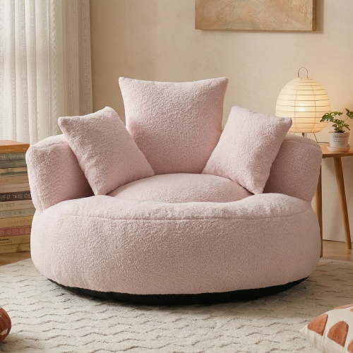 MOONMISS Oversized Bean Bag Chair, Chenille Lazy Bean Bag Sofa with Wrap-Around Backrest & Pillows for Living Room,Pink