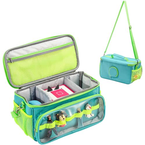 Hautton Carrying Case for Toniebox 2/1 Audio Player, Portable Travel Storage Organizer Bag for Tonies Starter Set, Figures, Headphones and Charging Station with Shoulder Strap and Handle -AquaBlue