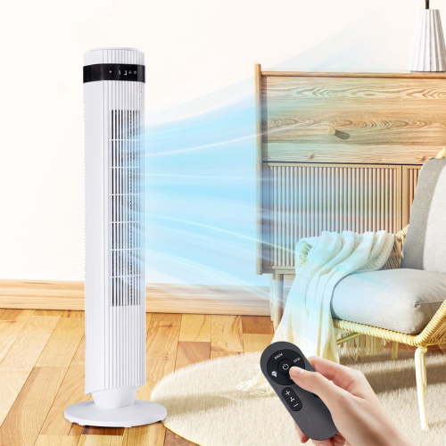 Tower Fan for Home, 64° swivel Standing Floor Fan with Remote, Bladeless Fan Cold Air Quiet, 5 Speeds, 4 Modes, LED Display, White