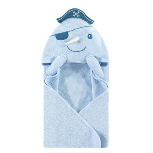 Hudson Baby Infant Boy Cotton Poly Animal Face Hooded Towel, Narwhal, One Size