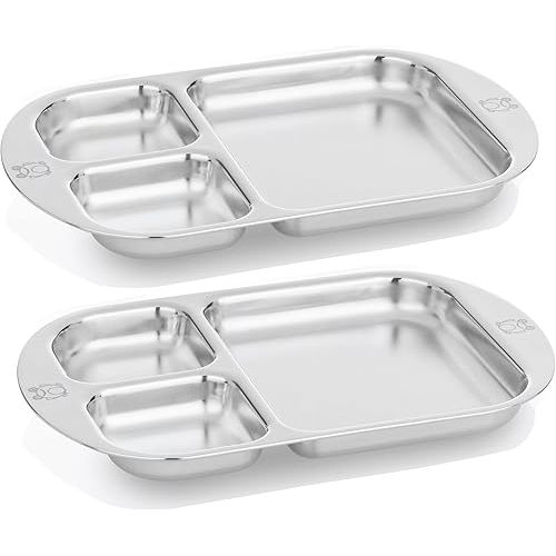 Children's Stainless steel Divided Plates | Adorable Frog Design | Premium 304 (18/8) | Set of 2 | Ideal for Babies, Toddlers & Kids
