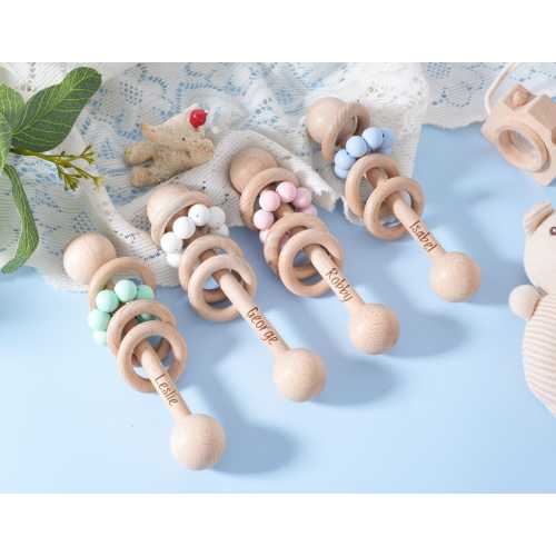 Personalized Wooden Baby Rattle: Engraved Beech Wood Newborn Gift