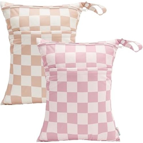 ALVABABY Wet Dry Bags with Two Zippered 2pcs Travel Beach Pool Daycare Soiled Baby Reusable Waterproof Yoga Gym Bag for Cloth Diaper Swimsuits Wet Clothes Sets 2LM16-CA