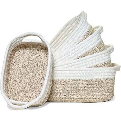 Storage Basket Set – 5-Piece Baskets for Organizing Home, Shelves, Nursery, Bathroom, Dog Toys, Small to Large Decorative Baskets – White and Mixed Brown