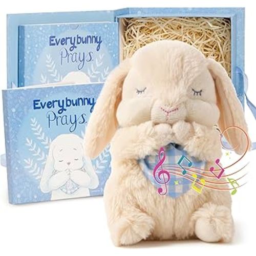 Tickle & Main Everybunny Prays Bunny Stuffed Animal & Musical Toy - Blue, 7 in Plush & Illustrated Book, Recites Now I Lay Me Down to Sleep - Baptism Gifts for Boys - Christening Gifts for Boys