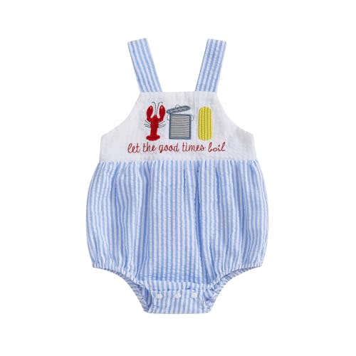 Afunbaby Baby Boy Girl Bubble Romper Crawfish Boil Onesie Stripe Bibs Suspenders Overalls Summer Clothes Outfit Newborn