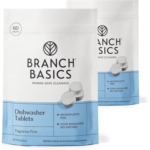 Branch Basics Dishwasher Tablets – 60 Ct | Plastic-Free, Fragrance-Free, Human-Safe | Delivers a Powerful Clean Without Harsh Chemicals