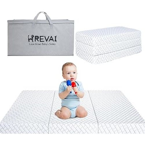Pack and Play Mattress,38x26 Trifold Pack N Play Mattresses with Breathable High Density Soft&Foam Memory Foam for Baby,Portable Baby Mattress for Pack and Play with Removable Cover,Travel Bag