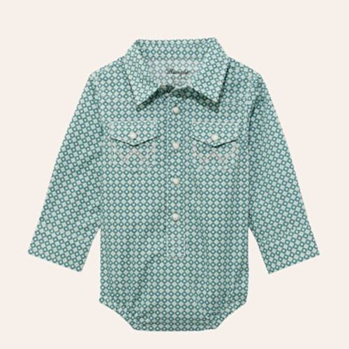 Wrangler Infant Boys' Turquoise Geo Print Long Sleeve Pearl Snap Western Onesie | Cavender's