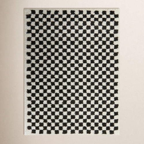 AllModern Walker Checkered Charcoal/Cream Shag Area Rug & Reviews | Wayfair