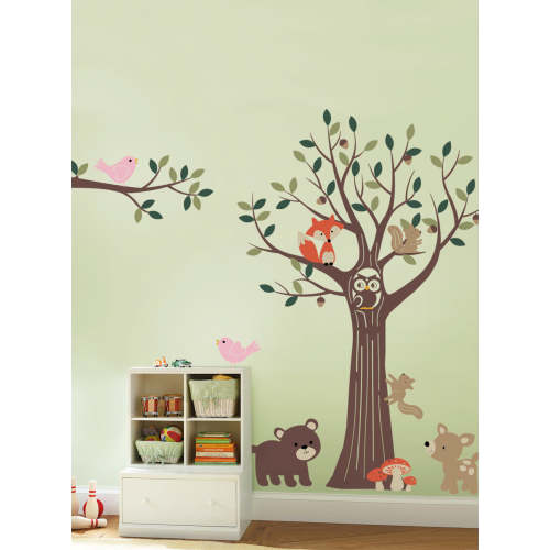 Tree with Forest Friends Wall Decal – Simple Shapes