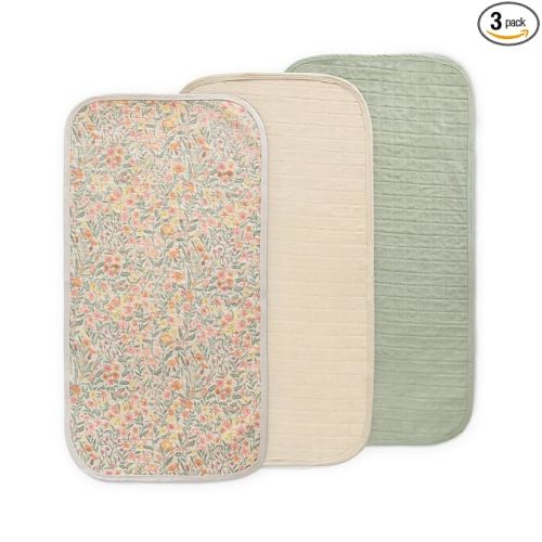 mushie Water Repellent Changing Pad Liners | Cotton (Pastel Blooms Combo) | 3 Pack, Water repellent, Machine washable, Fits in diaper bag