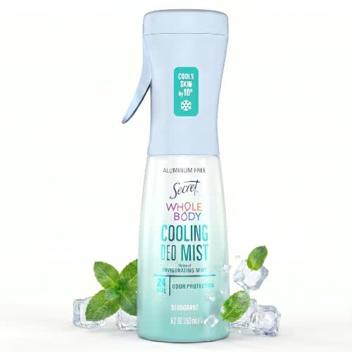 Secret Cooling Aluminum Free Whole Body Deodorant Mist for Women, 24hr Odor Protection, Instant Cooling Relief, Soothes & Revitalizes Skin, PH Balanced Formula, Invigorating Mint Scent, 5.2 fl oz
