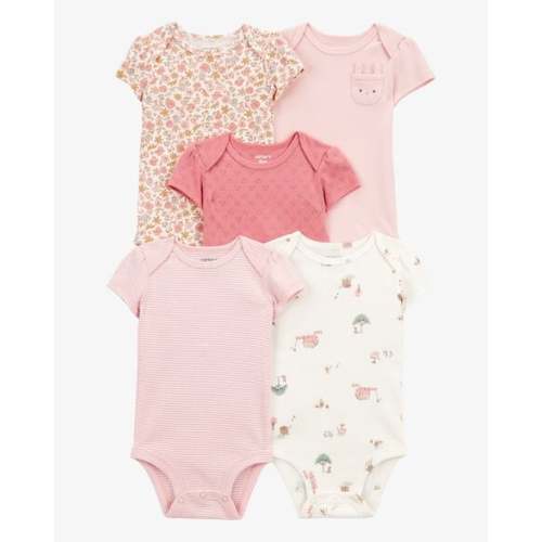 Baby Girl 5-Pack Floral Bunny Short-Sleeve Cotton Bodysuits - Pink - Carter's | Carter's