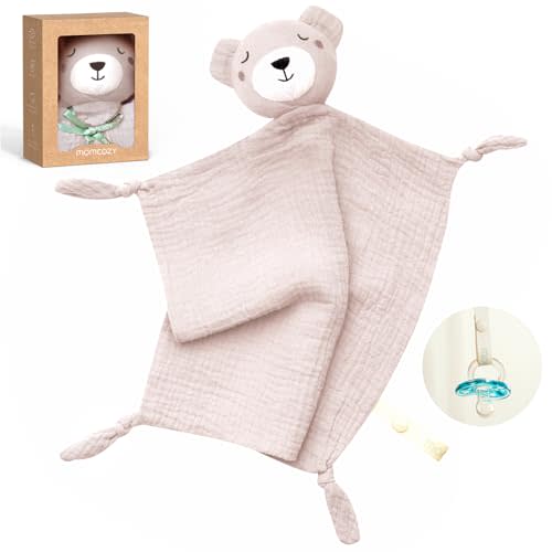 Momcozy Bear Loveys for Babies with Cotton - Soft Security Blanket for Boy or Girl for Self-Soothing On-The-Go-Portable & Anti-Drop Design - Newborn Gift,Must Have(Pink Bear 14 inch)