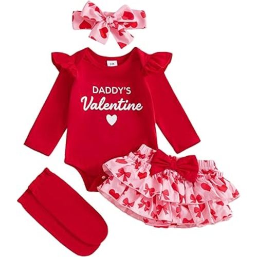 MoZiKQin Baby Girl Easter Outfit Bunny Cross Romper Onesie Ruffle Layered Shorts Headband Socks Cute Easter Clothes